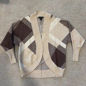Rachel Zoe Soft Tan Brown Neutral Plaid Cardigan Sweater Size S